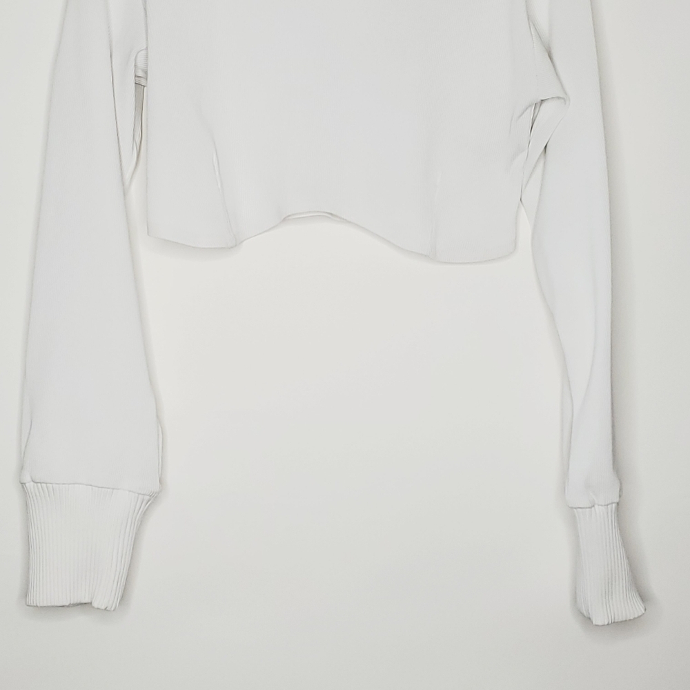 Maniere De Voir Ribbed Crop Top Size 16 White Long Sleeve Pullover Baddie Spring - Picture 4 of 12